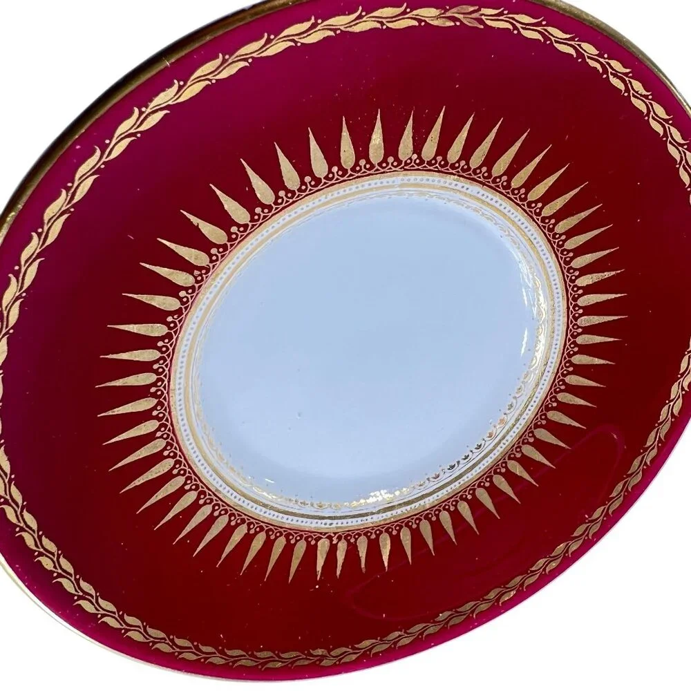 Royal Worcester Regency Red Espresso Demitasse Cups Saucers Sunburst Set Of 4 - Picture 10 of 16